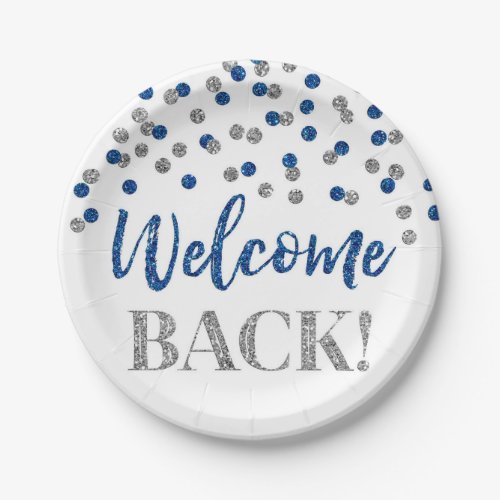 Blue Silver Confetti Welcome Back Paper Plates