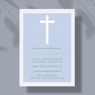 Blue & Silver Cross Baptism Foil Invitation