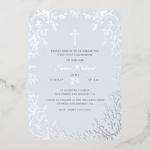 Blue Silver Cross Vintage First Communion