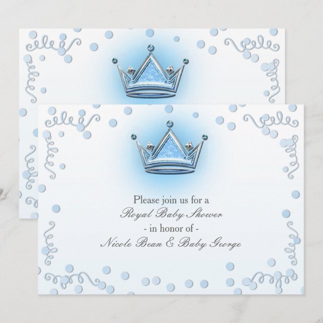 Blue & Silver Crown Party Confetti Invitation (Front/Back)