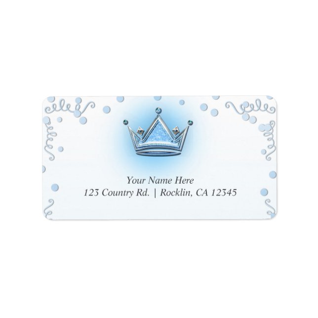 Blue & Silver Crown Party Confetti Invitation Label (Front)