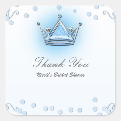 Blue  Silver Crown Party Confetti Invitation Square Sticker