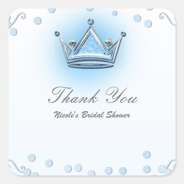 Blue & Silver Crown Party Confetti Invitation Square Sticker (Front)