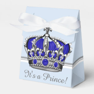 Blue Silver Crown Prince Boy Baby Shower Favor Boxes