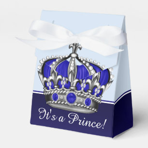 Blue Silver Crown Prince Boy Baby Shower Favor Boxes