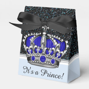 Blue Silver Crown Prince Boy Baby Shower Favor Boxes