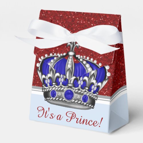 Blue Silver Crown Prince Boy Baby Shower Favor Boxes