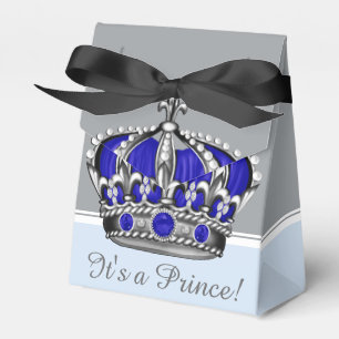 Blue Silver Crown Prince Boy Baby Shower Favor Boxes