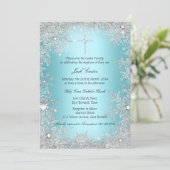 Blue Silver Crystal Snowflake Baptism/Christening Invitation (Standing Front)
