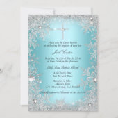 Blue Silver Crystal Snowflake Baptism/Christening Invitation (Front)
