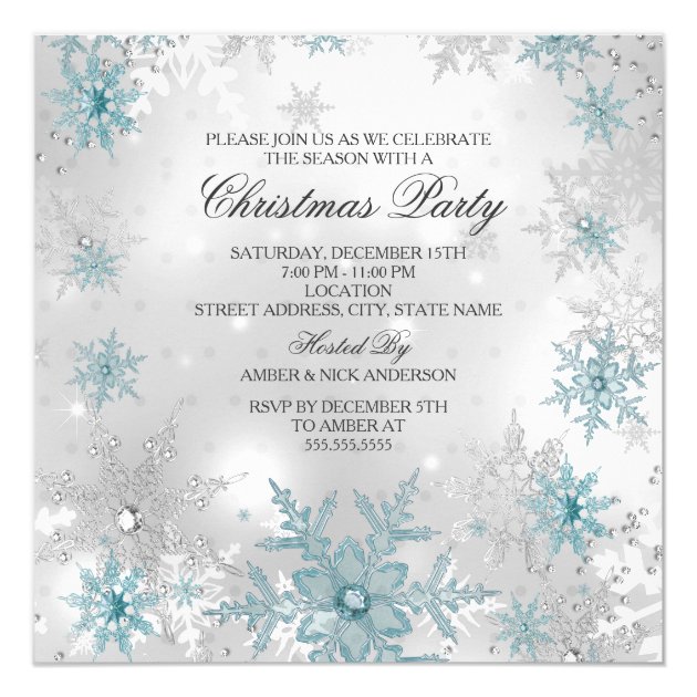 Blue Silver Crystal Snowflake Christmas Party SQ Invitation