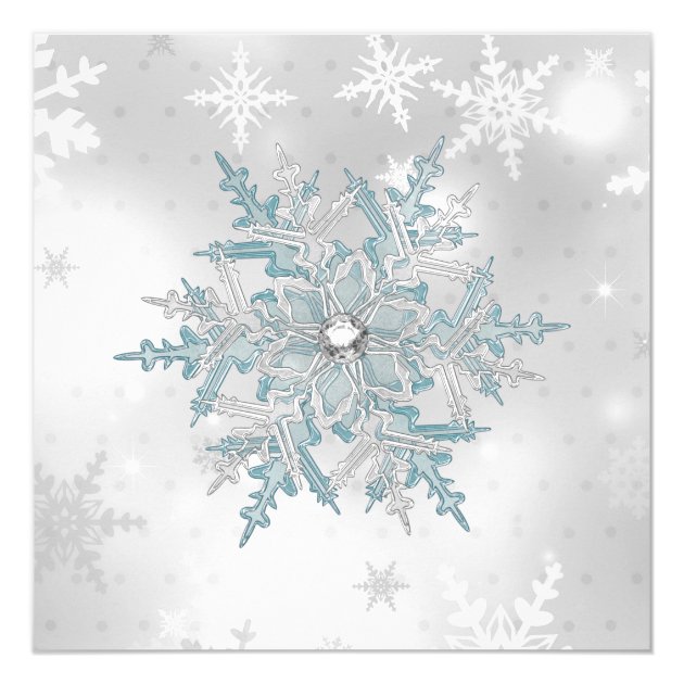 Blue Silver Crystal Snowflake Christmas Party SQ Invitation