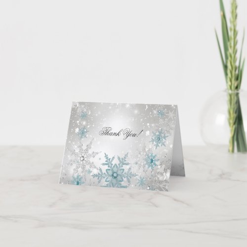 Blue Silver Crystal Snowflake Thank You Card