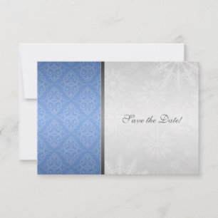 Blue Silver Damask with Snowflakes Save the Date