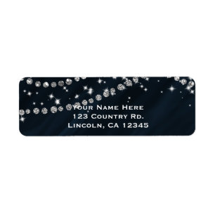 Blue & Silver Diamond Bling Glam Sparkle Label