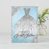 Blue Silver Diamond Sparkle Gown Sweet Sixteen Invitation (Standing Front)