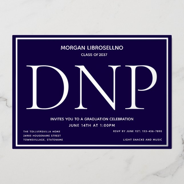 Blue Silver DNP Graduation Foil Invitation (Front)