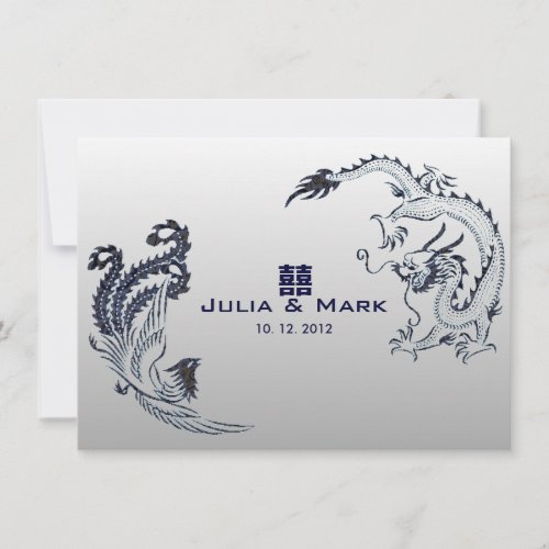 Blue Silver Dragon_Phoenix Chinese Wedding Invitation