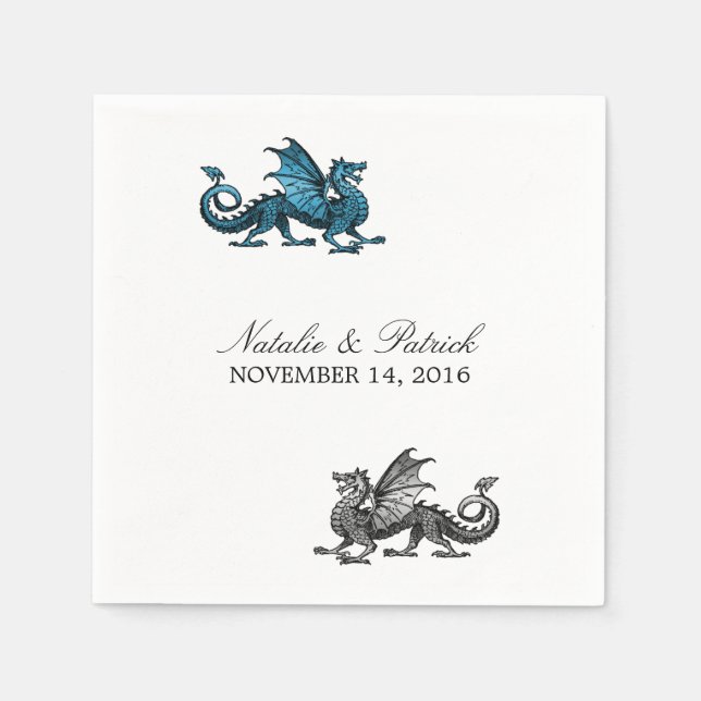 Blue Silver Dragon Wedding Paper Napkins (Front)