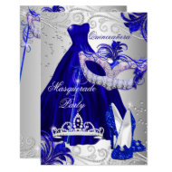 Blue Silver Dress masquerade Quinceanera Invite
