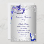 Blue Silver Dress masquerade Quinceanera Invite (Back)