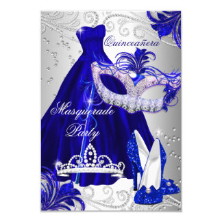 Blue & Silver Dress masquerade Quinceanera Invite