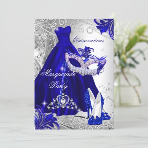 Blue Silver Dress masquerade Quinceanera Tiara Invitation