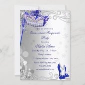 Blue Silver Dress masquerade Quinceanera Tiara Invitation (Back)