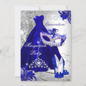 Blue Silver Dress masquerade Quinceanera Tiara Invitation (Front)
