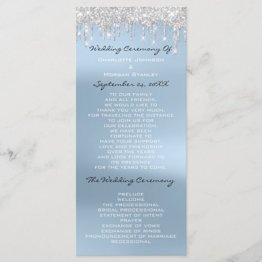 Blue Silver Drips Event Wedding Program Formal Zazzle Com