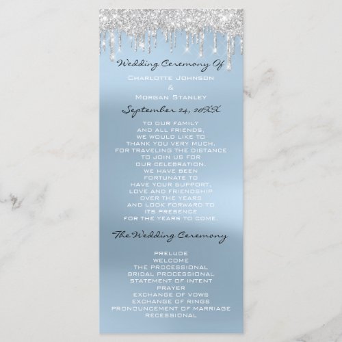 Blue Silver Drips Event Wedding Program Formal