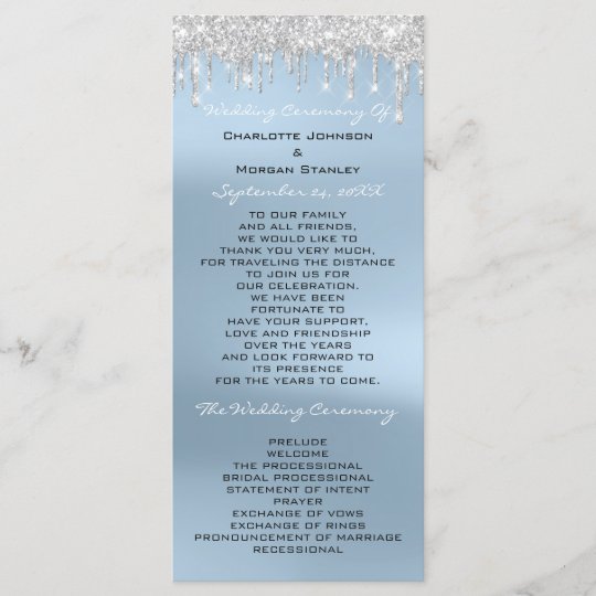 Blue Silver Drips Event Wedding Program Formal Zazzle Com