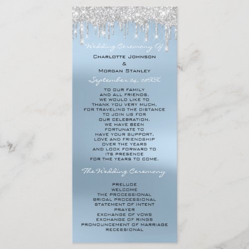 Blue Silver Drips Event Wedding Program Formal