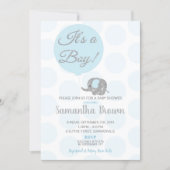 Blue Silver Elephant Baby Shower Invitation Boy 