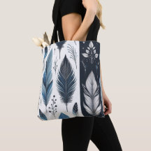 Blue & Silver Feather Tote
