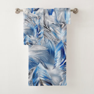 Blue Silver Feathers Elegant Modern and Stylish Bath Towel Set