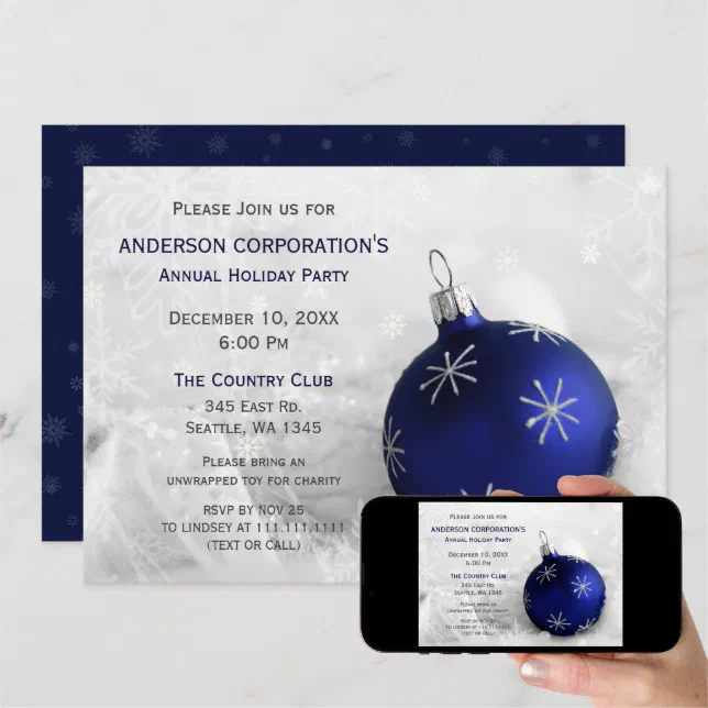 Blue Silver Festive Corporate holiday party Invite | Zazzle