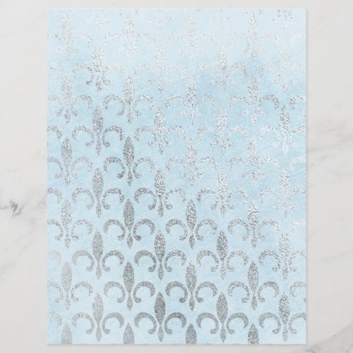 Blue  Silver Fleur de Lis Scrapbook Paper