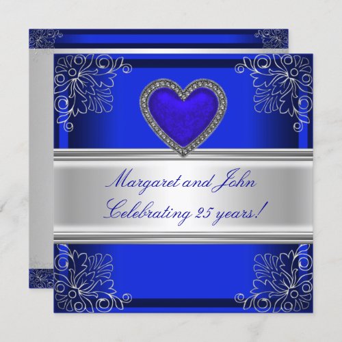 Blue Silver Floral 25th Anniversary Party Event Invitation