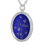 Blue, Silver Floral, Butterflies Necklace (Front Right)