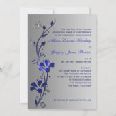 Blue, Silver Floral Butterflies Wedding Invitation (Back)