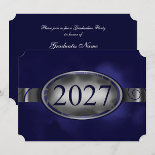 Blue & Silver Floral Button 2027 Graduation Party Invitation