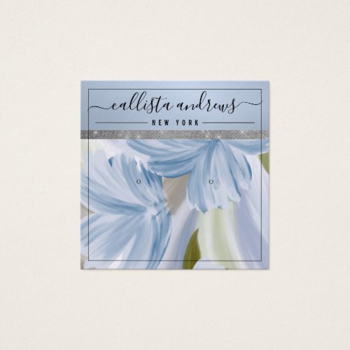 Blue Silver Floral Glitter Earring Display Card