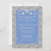 Blue Silver Floral Hearts FAUX Foil Wedding Invite (Back)