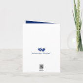 Blue, Silver Floral, Hearts Wedding Thank You Card (Back)