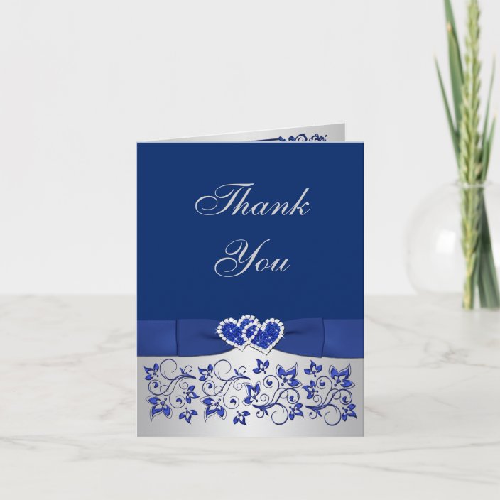 Blue, Silver Floral Wedding Thank You Card | Zazzle