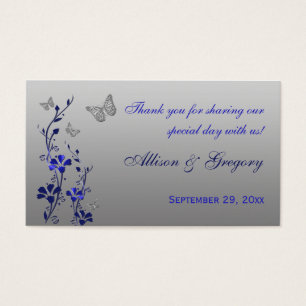 Blue, Silver Floral with Butterflies Favor Tag