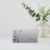 Blue, Silver Floral with Butterflies Place Cards (Standing Front)