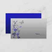 Blue, Silver Floral with Butterflies Place Cards (Front/Back)