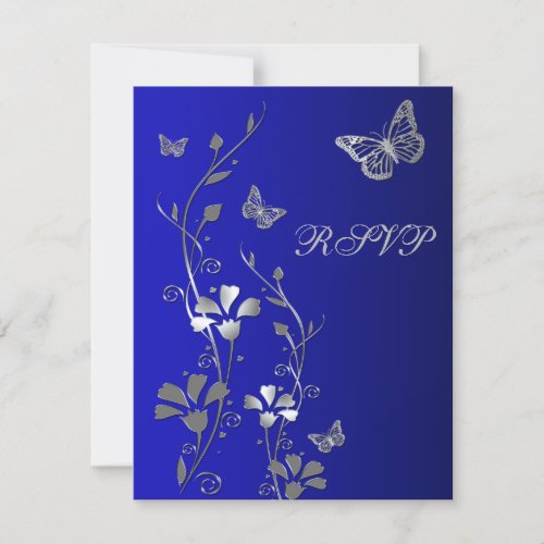 Blue, Silver Floral with Butterflies Reply Card 2